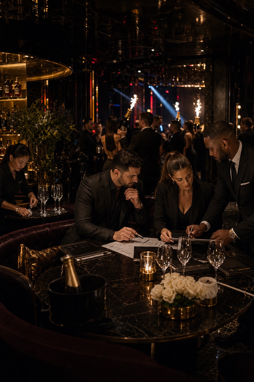 Hospitality team coordinating a private nightlife experience