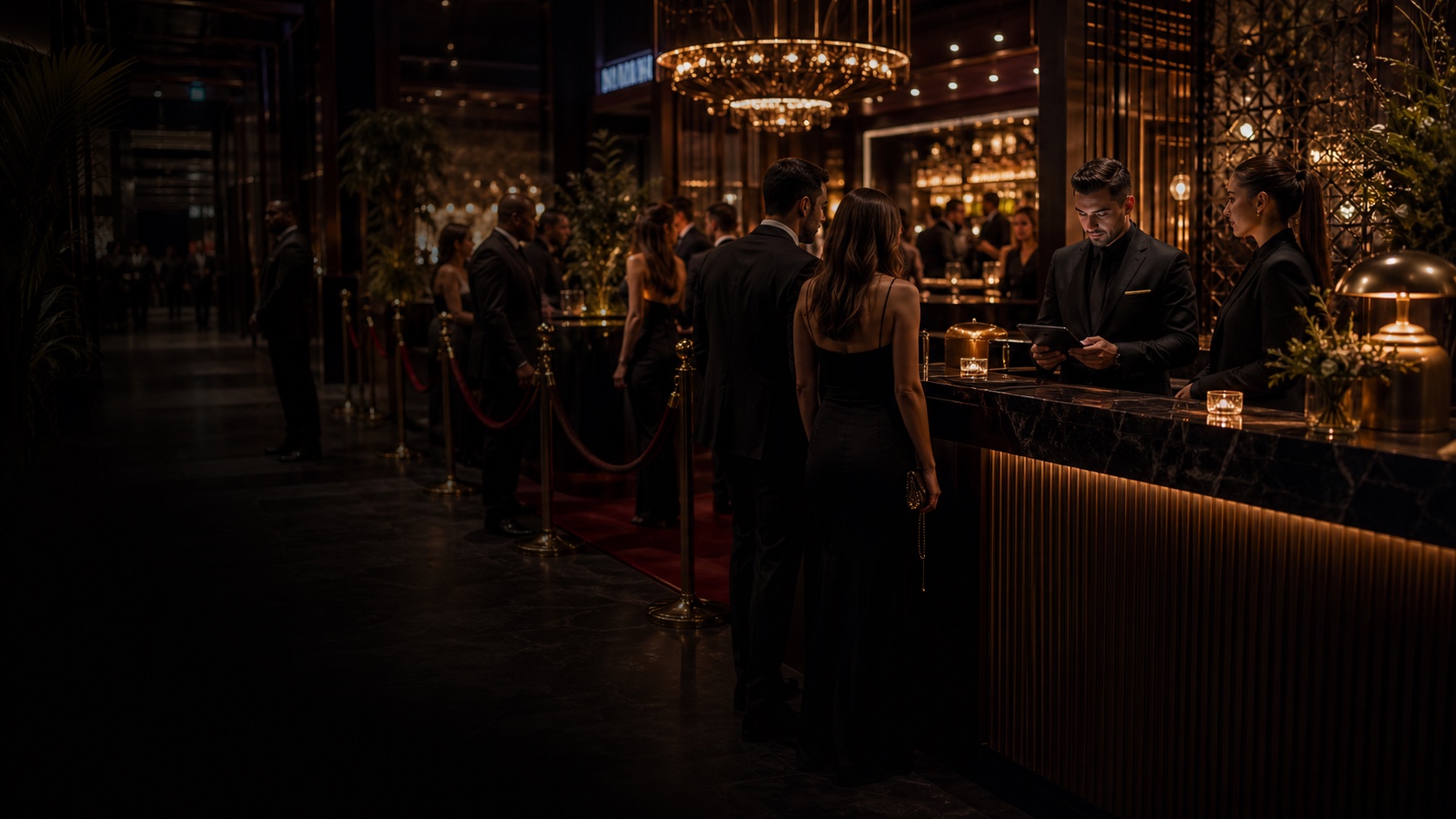 Private concierge desk inside a luxury nightlife hospitality venue